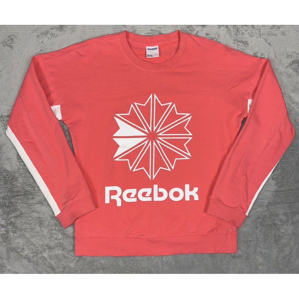 Reebok Classics Women's Heritage Crew Starcrest Sweatshirt Pink XS Ribbed